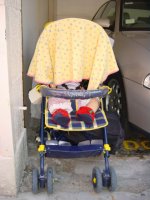 Lottie having her morning  Zzzzzzz parked in one of the Doctor's parking bays at the Matilda Hospital near the finishing line of the of Sedan Chair Race.