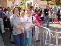 Susan, Lottie and Liz at the finishing line of the Matilda Hospital Sedan Chair Race.