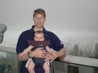 'This baby carrier tastes nice' ... Trip to the Peak with honeymooners Phil and Lisa (day after Typhoon Utor's near miss of HK)