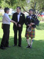 Last chance to scupper ... Father Pat, Brett and  piper Lionel Boxer