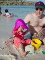 Daddy introducing me to sea and sand .