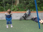 Minding the pushchair...