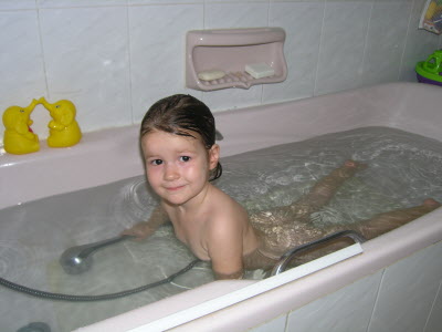 Swimming in the bath.
