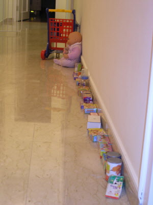 Pretend groceries lined up?