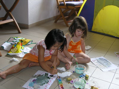 Emma and Lottie painting.