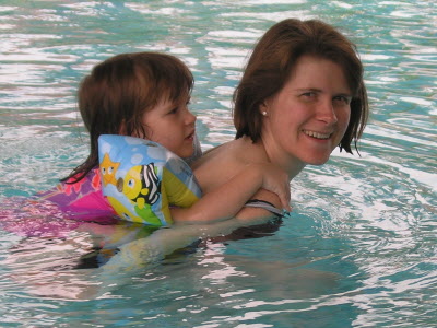 Lottie hitching a ride on Susan's back.