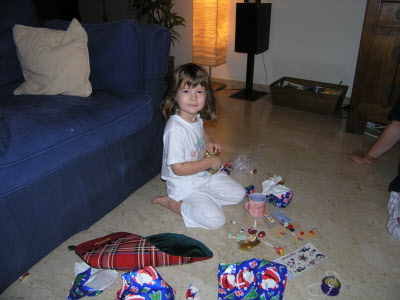 Unwrapping stocking presents.