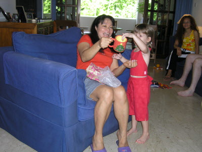 Lottie and Jo opening pressies.