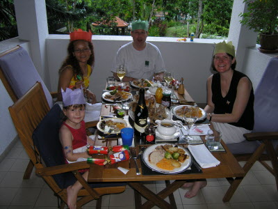 6.15pm and we all sit down to tuck into turkey lurkie.