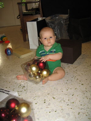 Burtie boy helping decorate the tree.