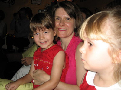 Lottie, Susan and Olivia at the class Christmas sing-along.