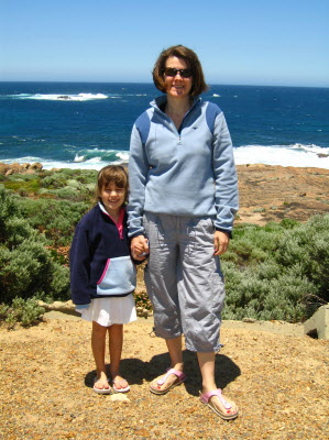 Susan and Lottie with the Southern and Indian Oceans in the background.