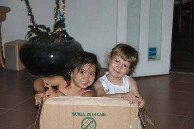 Emma and Lottie in their train.