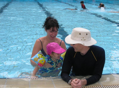Sally, Lottie and Peter in the pool at the American Club