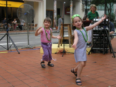 Dancing an Irish jig.