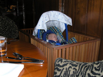 A make shift crib at the Hyatt during brunch.