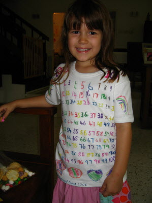 Lottie wearing her 100 day T shirt to school.