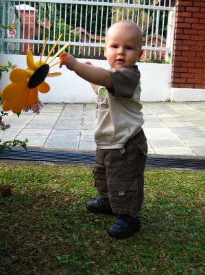 Conrad trying out his new shoes.