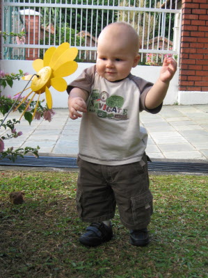 Conrad trying out his new shoes.