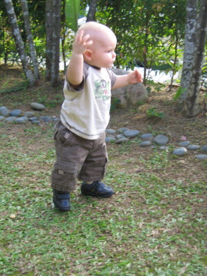 Conrad trying out his new shoes.
