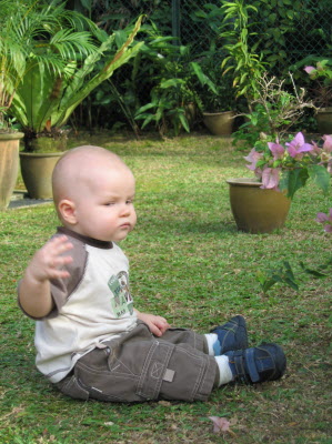Conrad trying out his new shoes.