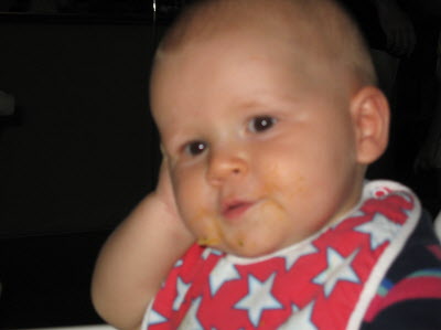 This boy loves brocolli.