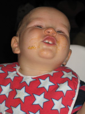 This boy loves brocolli.