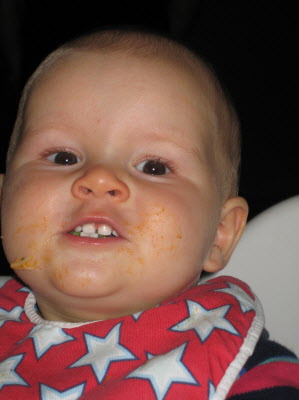 This boy loves brocolli.