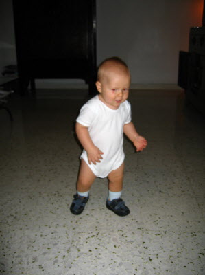Practising his new walking skills!