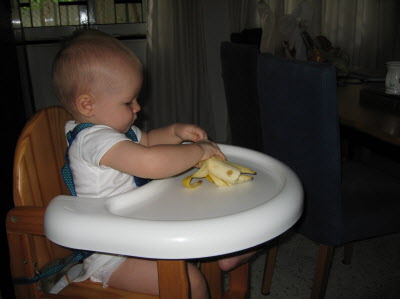 This boy likes banana's...