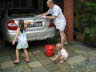 Washing the car...
