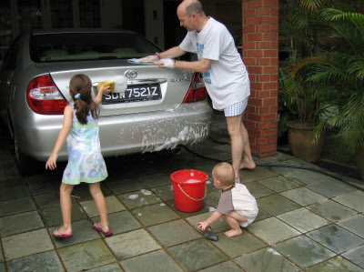 Washing the car...