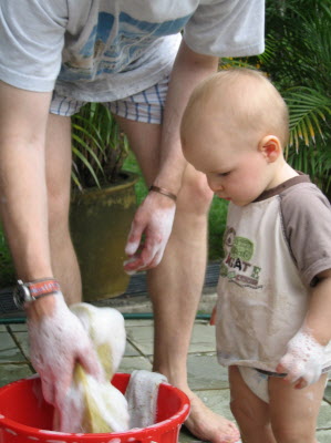 Washing the car...