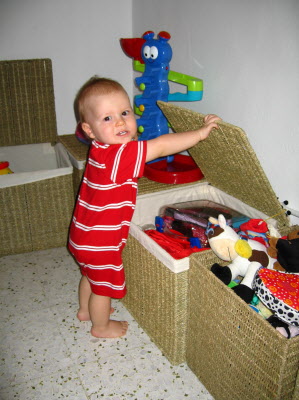 So cute in his red striped outfit.