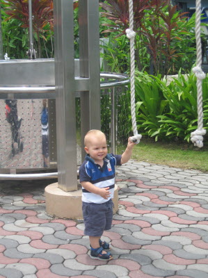 Checking out cantilevers at the Singapore Science Centre.