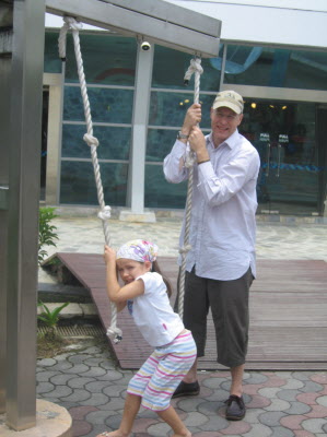 Checking out cantilevers at the Singapore Science Centre.