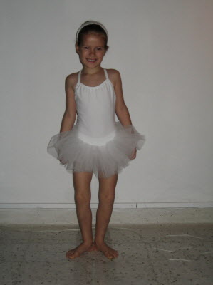 Lottie dressed for school as a ballerina.
