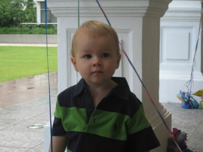 Having a ball with the balloons.