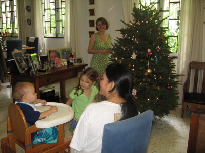 Decorating our Christmas tree.