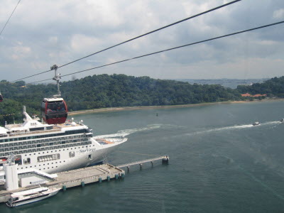 One of the floating casinos berthed in Singapore.