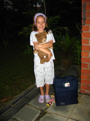 Fav PJs and Wolfgang and school bag.