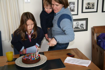 Blowing out candles.