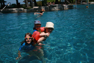 Susan, Lottie & Conrad in the pool.