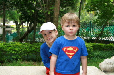 Superwoman & Oppman at the botanical gardens.