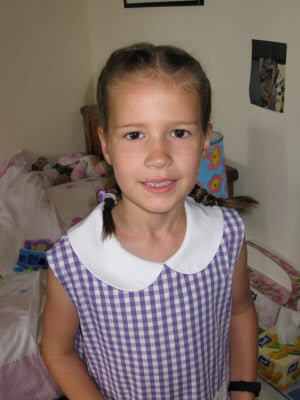 Lottie getting ready for school.