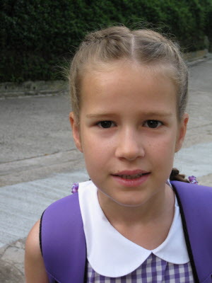 Lottie waiting for the school bus.