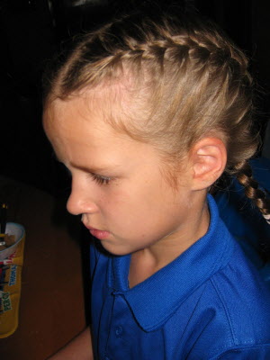 Plaited hair.