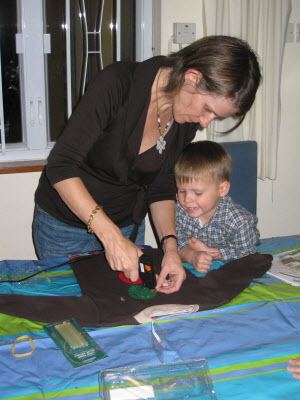 Making Conrad's Ginger Bread man outfit.