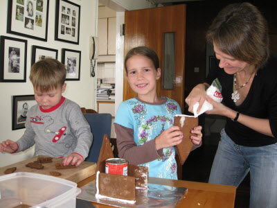 Making our gingerbread house.