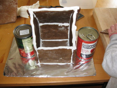Making our gingerbread house.